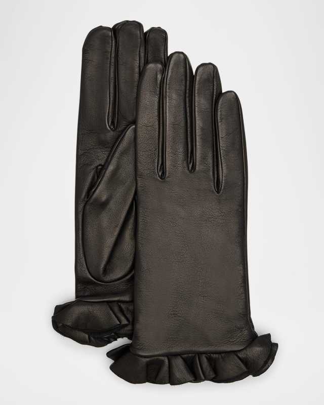 Danielle Ruffled Leather Gloves